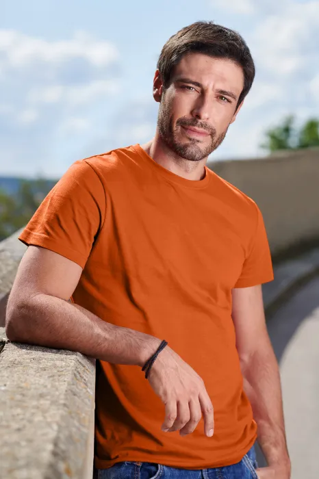 Lacné pánske tričko jednoduché, oranžová