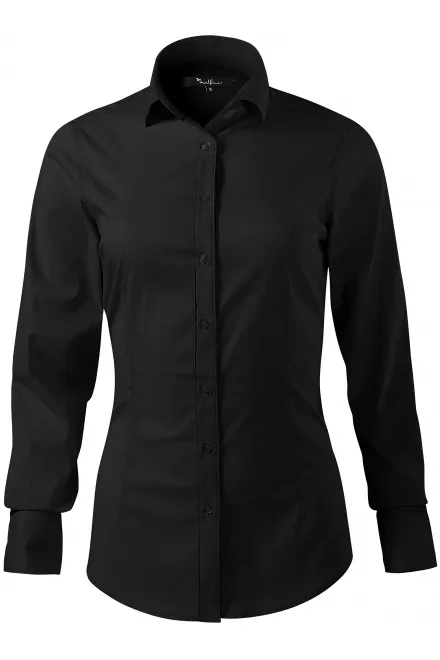 Lacná dámska blúzka s dlhým rukávom slim fit - čierna, L