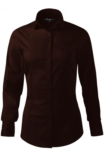 Lacná dámska blúzka s dlhým rukávom slim fit - kávová, L