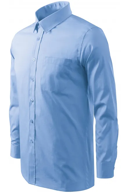 Lacná pánska košeľa s dlhým rukávom, nebeská modrá