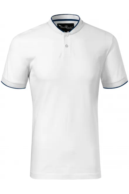 Lacná pánska polokošeľa s bomber golierom, biela