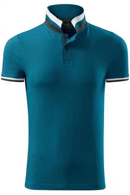 Lacná pánska polokošeľa s golierom hore - petrol blue, XL