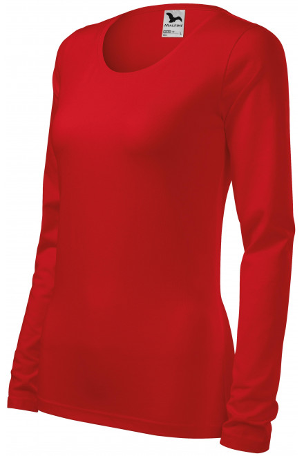 Lacné dámske tričko priliehavé s dlhým rukávom, červená