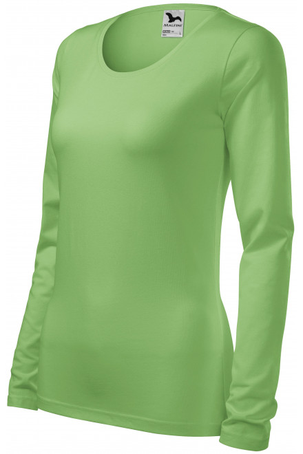 Lacné dámske tričko priliehavé s dlhým rukávom, hráškovo zelená, lacné bavlnené tričká