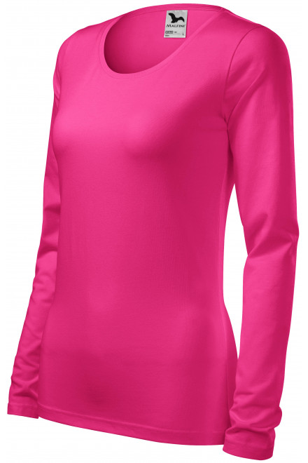 Lacné dámske tričko priliehavé s dlhým rukávom, purpurová, lacné jednofarebné tričká
