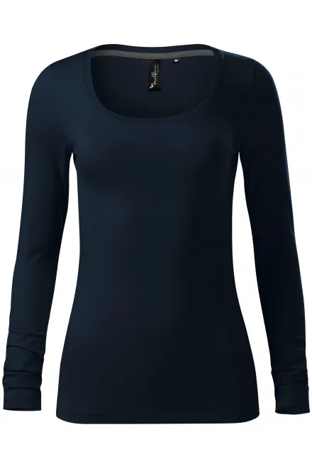 Lacné dámske tričko s dlhými rukávmi a hlbším výstrihom, tmavomodrá