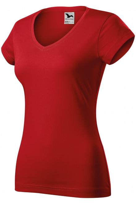 Lacné dámske tričko s V-výstrihom zúžené, červená, lacné dámske tričká