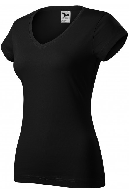Lacné dámske tričko s V-výstrihom zúžené, čierna