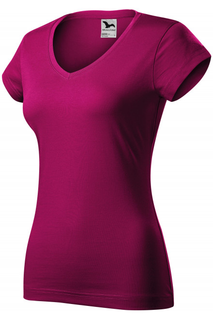 Lacné dámske tričko s V-výstrihom zúžené, fuchsia red, lacné ružové tričká