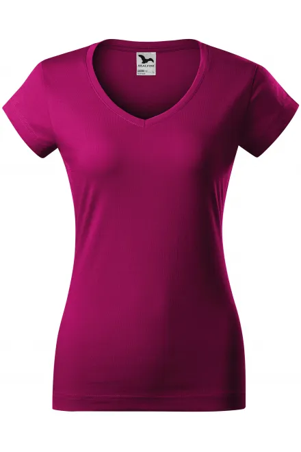 Lacné dámske tričko s V-výstrihom zúžené - fuchsia red, XS