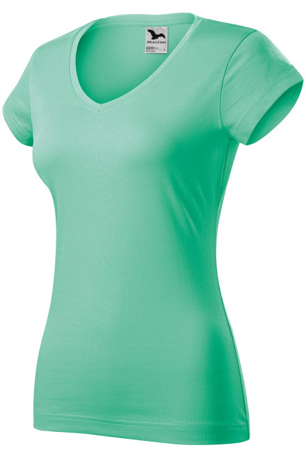 Lacné dámske tričko s V-výstrihom zúžené, mätová, lacné zelené tričká