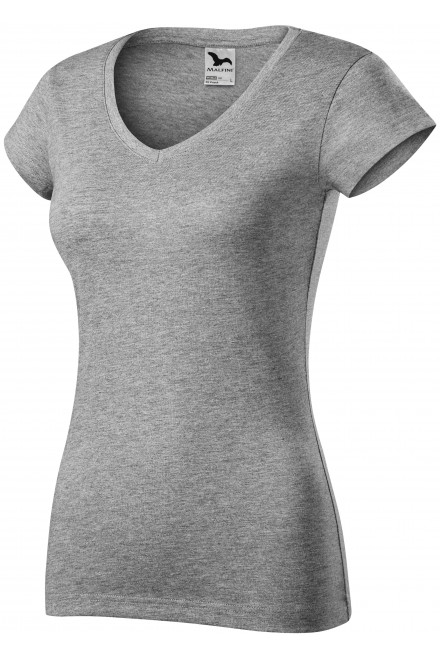 Lacné dámske tričko s V-výstrihom zúžené, tmavosivý melír, lacné dámske tričká