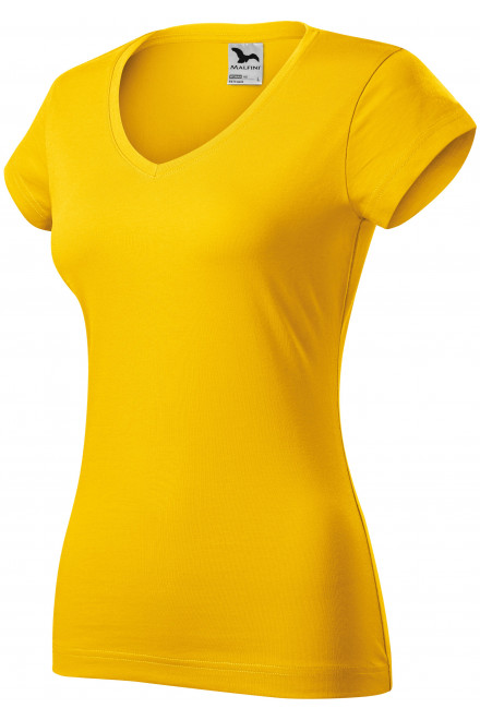 Lacné dámske tričko s V-výstrihom zúžené, žltá, lacné dámske tričká