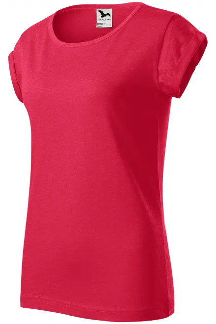 Lacné dámske tričko s vyhrnutými rukávmi, červený melír