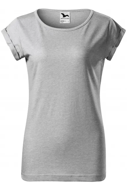 Lacné dámske tričko s vyhrnutými rukávmi - strieborný melír, M