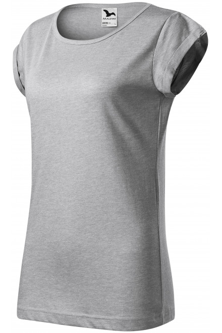 Lacné dámske tričko s vyhrnutými rukávmi, strieborný melír, lacné tričká s krátkymi rukávmi