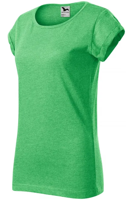 Lacné dámske tričko s vyhrnutými rukávmi, zelený melír