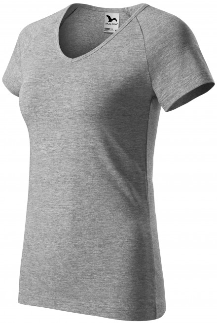 Lacné dámske tričko zúžene, raglánový rukáv, tmavosivý melír, lacné jednofarebné tričká