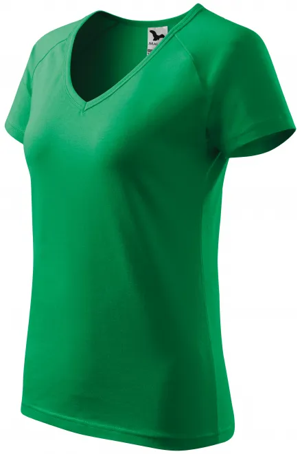 Lacné dámske tričko zúžene, raglánový rukáv, trávová zelená