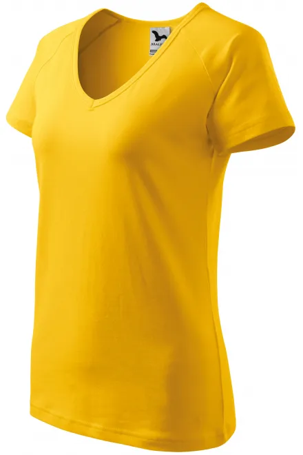 Lacné dámske tričko zúžene, raglánový rukáv, žltá