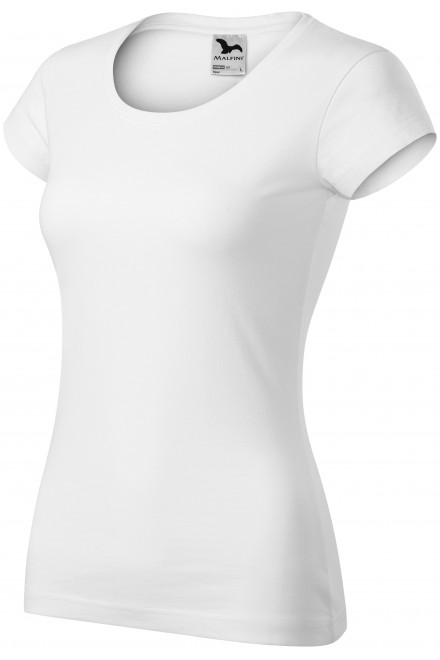 Lacné dámske tričko zúžené s okrúhlym výstrihom, biela, lacné tričká bez potlače