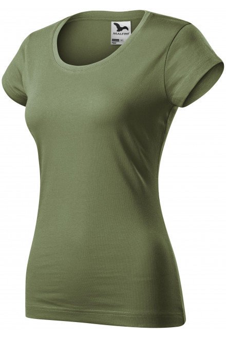 Lacné dámske tričko zúžené s okrúhlym výstrihom, khaki, lacné tričká s krátkymi rukávmi