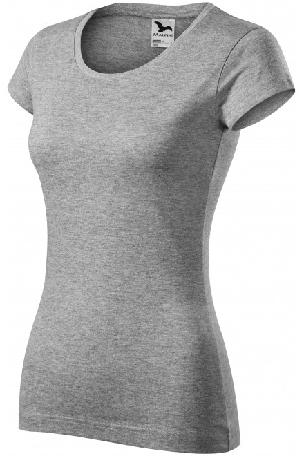 Lacné dámske tričko zúžené s okrúhlym výstrihom, tmavosivý melír