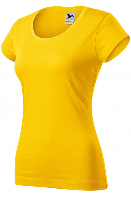 Lacné dámske tričko zúžené s okrúhlym výstrihom, žltá, lacné dámske tričká