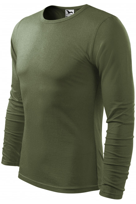 Lacné pánske tričko s dlhým rukávom, khaki, lacné zelené tričká