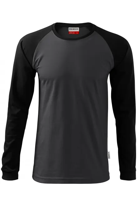 Lacné pánske tričko s dlhým rukávom, kontrastné - ebenovo šedá, 2XL