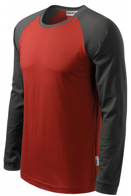 Lacné pánske tričko s dlhým rukávom, kontrastné, marlboro červená