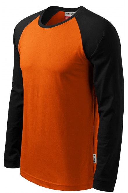 Lacné pánske tričko s dlhým rukávom, kontrastné, oranžová