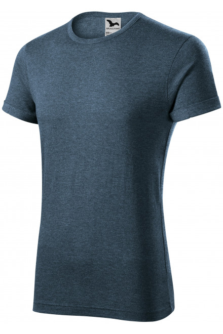 Lacné pánske tričko s vyhrnutými rukávmi, tmavý denim melír, lacné modré tričká
