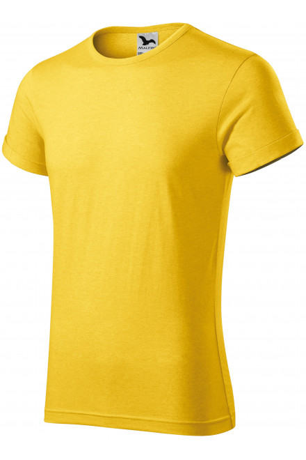 Lacné pánske tričko s vyhrnutými rukávmi, žltý melír, lacné tričká bez potlače
