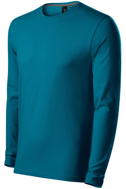 Lacné priliehavé pánske tričko s dlhým rukávom, petrol blue