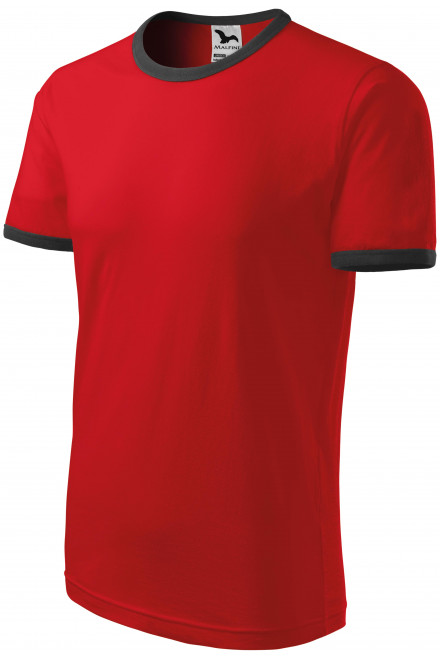 Lacné unisex tričko kontrastné, červená, lacné tričká bez potlače