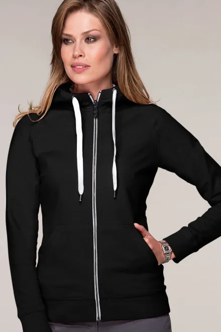 Lacná dámska mikina kontrastná, s kapucňou, čierna