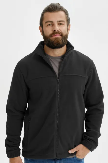 Lacná pánska fleecová bunda, ebenovo šedá