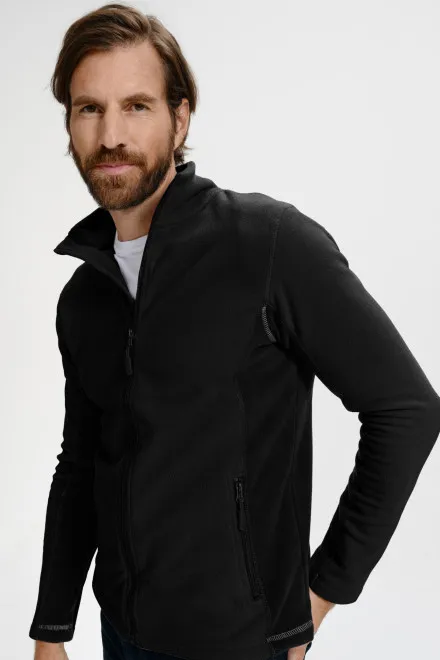 Lacná pánska fleecová bunda kontrastná, čierna