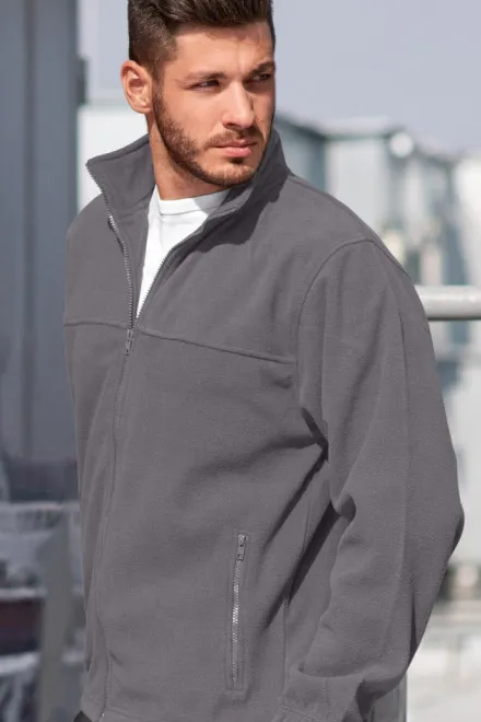 Lacná pánska fleecová bunda, oceľovo sivá