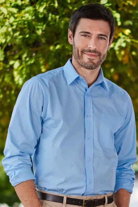 Lacná pánska košeľa s dlhým rukávom, nebeská modrá
