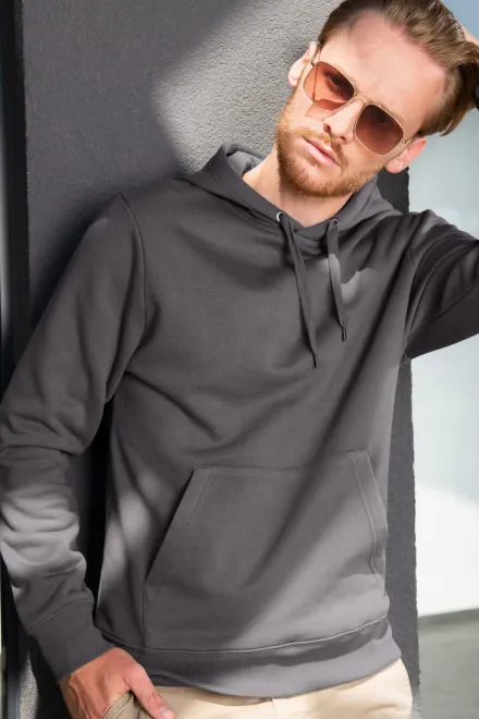 Lacná pánska mikina bez zipsu s kapucňou, oceľovo sivá