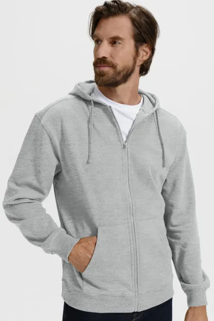 Lacná pánska mikina s kapucňou, svetlosivý melír