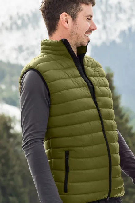 Lacná pánska prešívaná vesta, avokádová