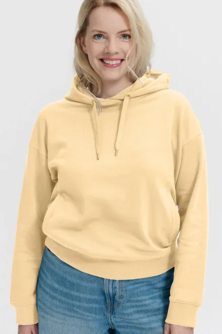 Lacná pohodlná dámska mikina s kapucňou, vanilková