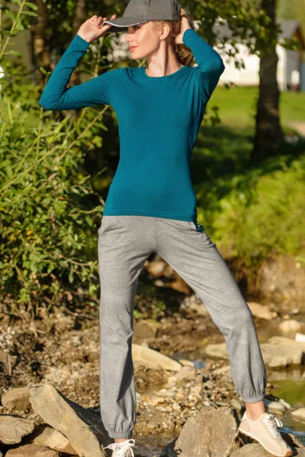 Lacné dámske tepláky s vreckami, tmavosivý melír