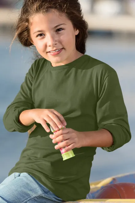 Lacné detské tričko s dlhým rukávom, khaki