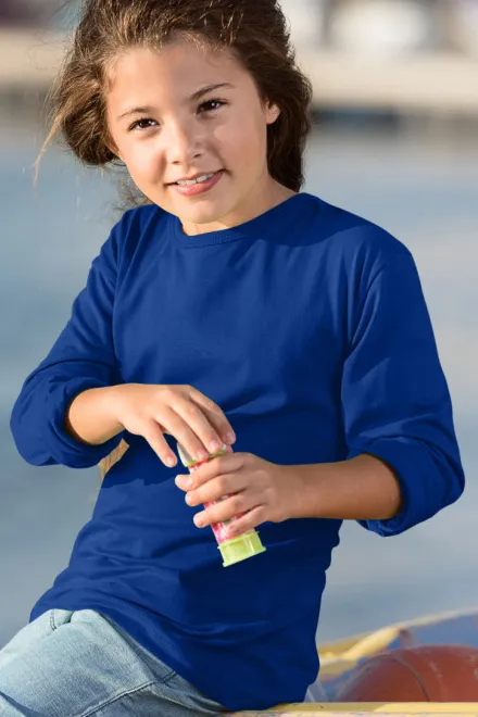 Lacné detské tričko s dlhým rukávom, kráľovská modrá