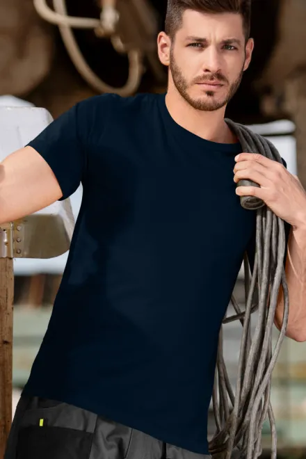 Lacné odolné pánske tričko hrubšie, tmavomodrá