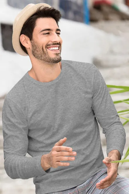 Lacné pánske tričko s dlhým rukávom, tmavosivý melír